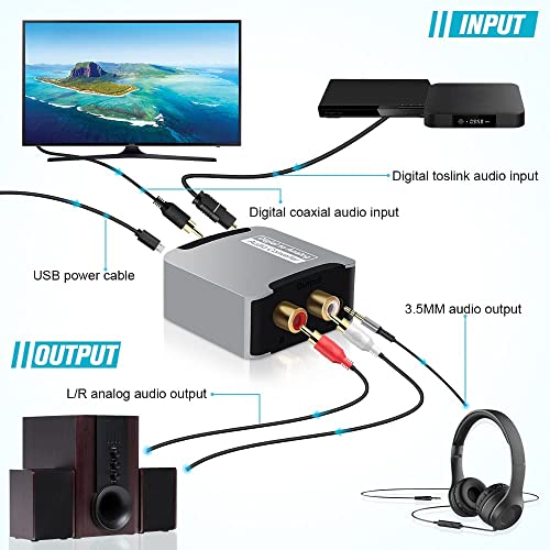 Tobo Digital to Analog Audio Converter for TV, Optical to RCA Converter for DVD PS4 X-box Amp Bluray, Digital Optical Coaxial to AUX Stereo L/R RCA & 3.5mm Audio Converter for Home Cinema Speaker-TD-886H. 2 51GDXxe I6L