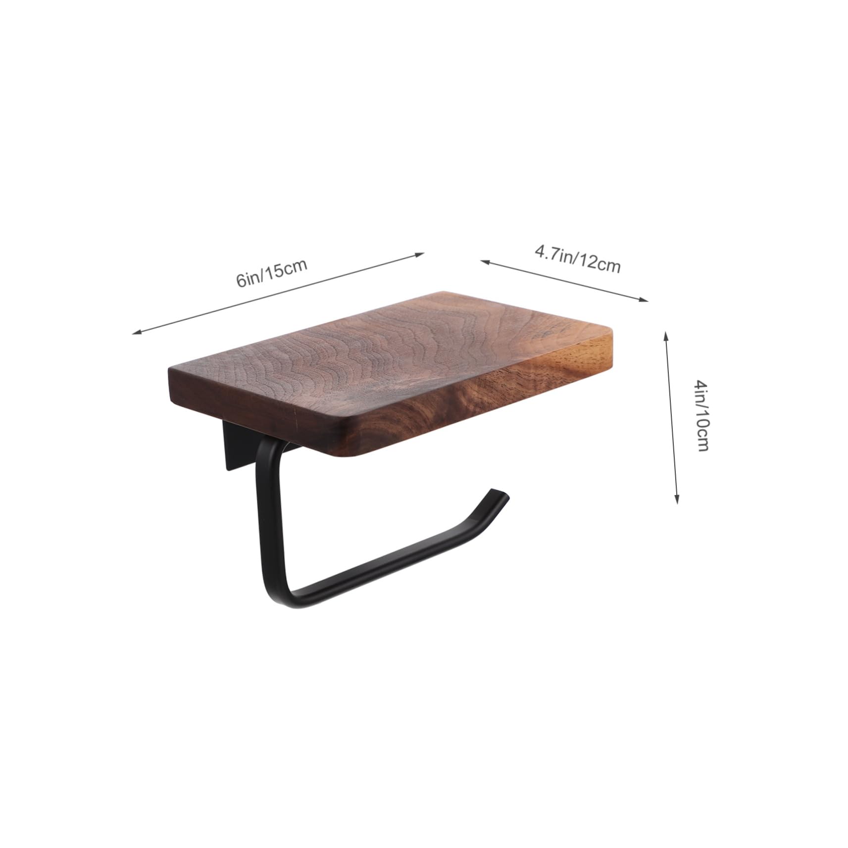 Portarrollos Diseño Práctico y Duradero de Papel Higiénico de Madera y Aluminio Negro, Estante de Pared Instalación sin Taladro Tornillos para Baño y Cocina
