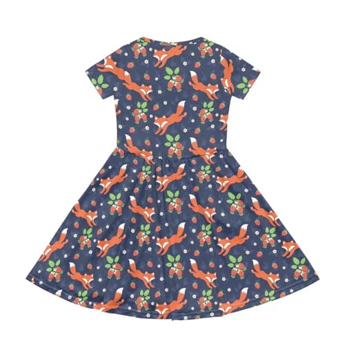 Girls Short Sleeve Casual Swing Midi Dress with Pockets for 4-14 Kids2