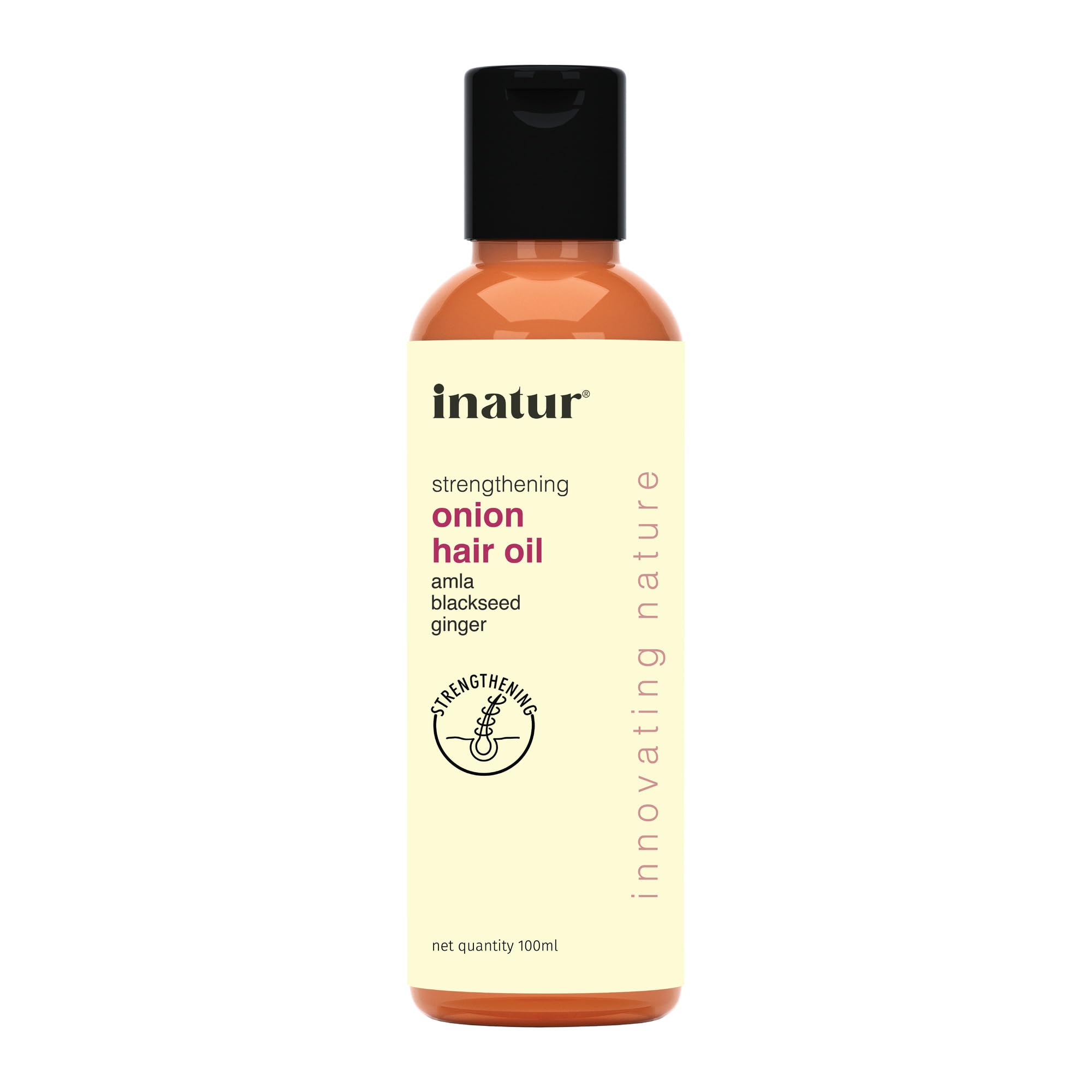 inatur Onion Hair Oil | For Hair Growth, Strengthens Roots, Reduces Hair Fall & Dandruff | With Blackseed, Ginger, Sesame & Manjistha | Silicone-Free, Non-Greasy | Natural for All Hair Types | 100ml