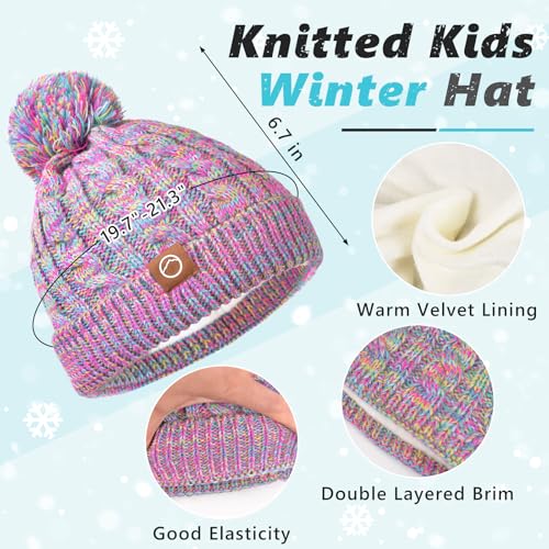 Kids Winter Hat Gloves Set - 4 Pcs Fleece Lined Toddler Winter Accessories, Beanie Scarf Mittens Socks for Girls Age 4-8 Year2