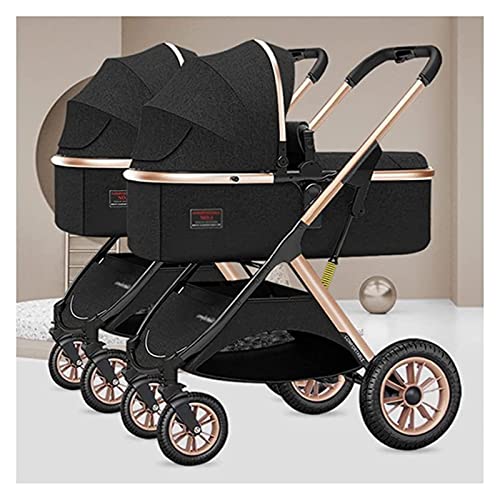 WIGSELBL Double Infant Stroller, Tandem Stroller for Twins, Foldable High Landscape Reversible Pushchair, Black