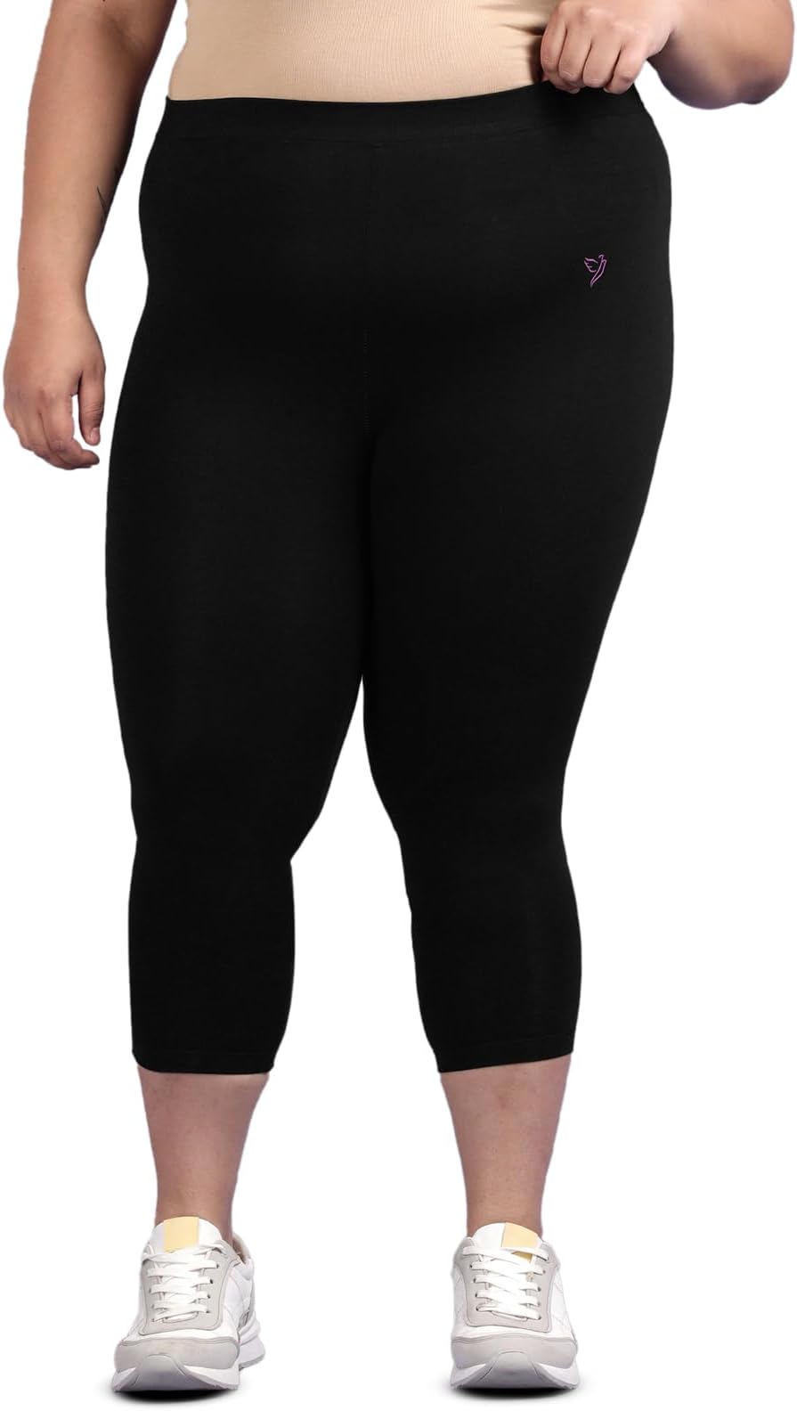 Tailored Cut & Classic Fit Coloured Cotton Capri Leggings for Women