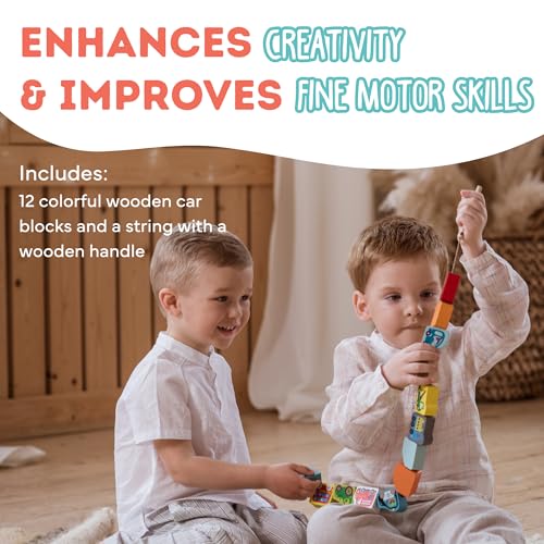 Image of CUBIKA Wooden Flyring Cars Lacing Toy - Montessori Lacing Toy for Kids Ages 3+ - Wooden Lacing Cards with Threading String - Fine Motor Toy - FSC-Certified Wood, Travel Toy for Toddlers