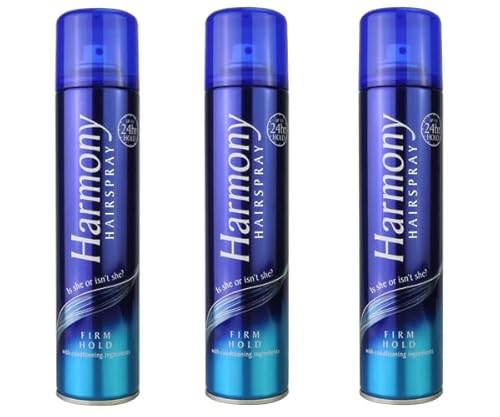 Harmony Hairspray Firm Hold, Fast-Drying with UV Protection, Fine Mist Spray, 225ml, Pack of 3