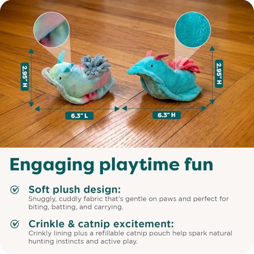 Image of Furhaven 2-Pack Cat Toys w / 2X Catnip Bags for Indoor Cats, Washable & Durable w /Refillable Catnip Pocket - Plush Sea Slug Cat Toy Set - Blue /Tie Dye, Set of 2