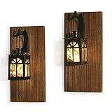 DOCMON Rustic Wall Decor-Wall Sconce-Farmhouse Wall Decor Mounted Hanging Metal Lanterns with Fairy Lights (2, Brown)