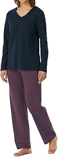 Damen Schlafanzug Set Shirt Langarm mit Langer Schlafhose - Nachtwäsche