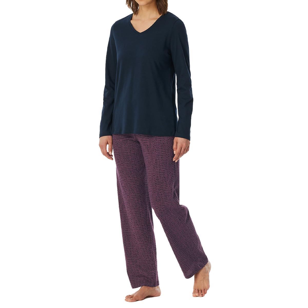 Uncover by Schiesser Damen Damen Schlafanzug Set Shirt Langarm mit Langer Schlafhose - Nachtwäsche Pyjamaset (2er Pack)