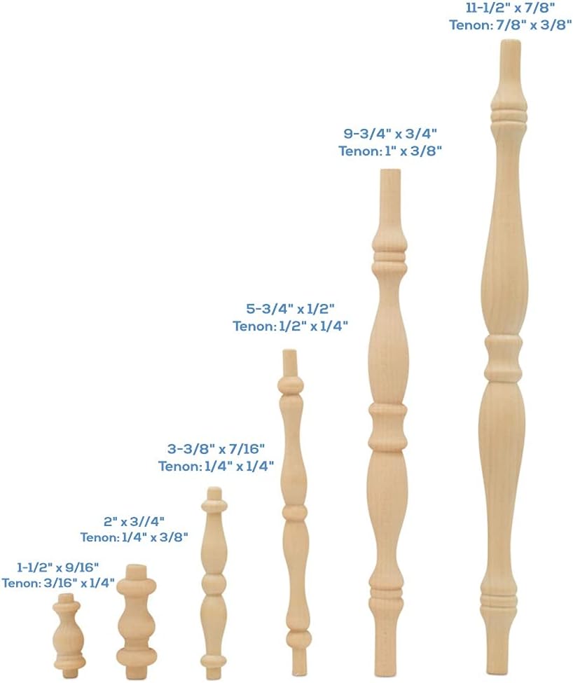 Wooden Baluster Spindles 5-3/4", Pack of 100 Wood Spindles for Crafts, Woodworking, and Furniture, by Woodpeckers