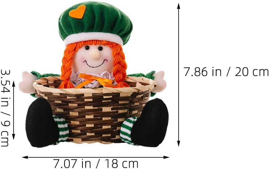 ULTECHNOVO Table Candy Dish Leprechaun Plush Gnome Bowl Four-leaf Basket Shamrock Candy Holder Woven Basket Snack Container Irish Party Decoration