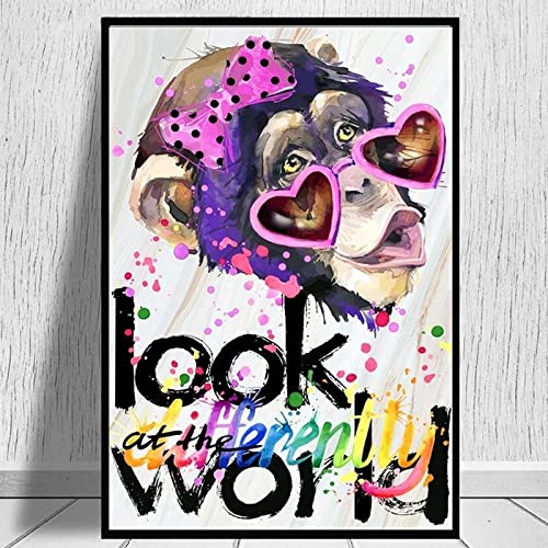 Toile peinture mur art aquarelle singe graffiti avec lunettes de coeur affiche imprimee 70x100