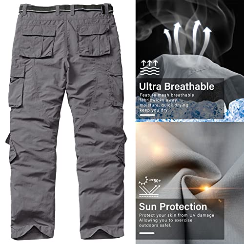 Linlon Men's Outdoor Quick-Dry Lightweight Hiking Mountain Cargo Pants With 8 Pockets,Grey,32 #TOP5