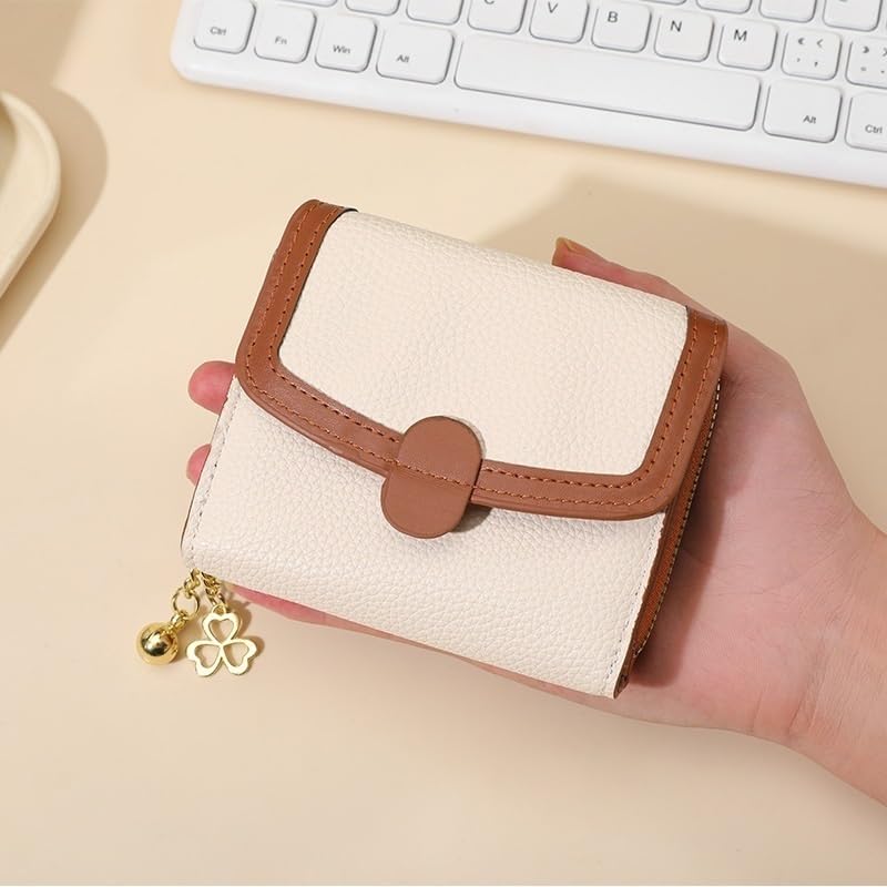 Compact Tri-Fold Coin Purse - Textured Zipper Organizer with Contrast Stitching3