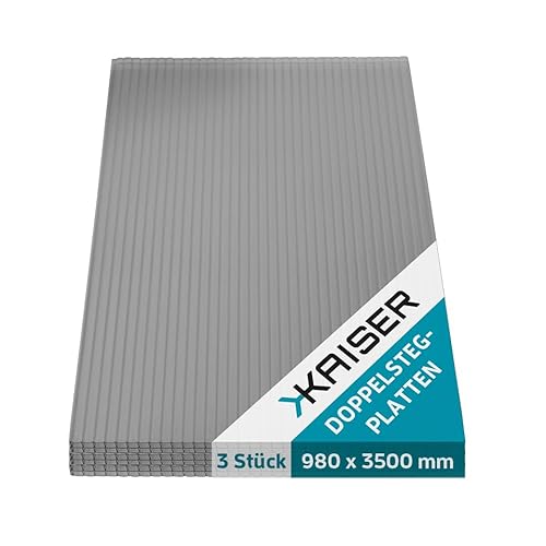 KAISER plastic® Doppelstegplatten Anthrazit-Grau PC [16/20 mm] – Made in Germany | Schlagfeste Hohlkammerplatten für Terrasse & Carport | 3er, 4er oder 5er Set | Längen: 2m – 4m (3, 98 x 350 cm)