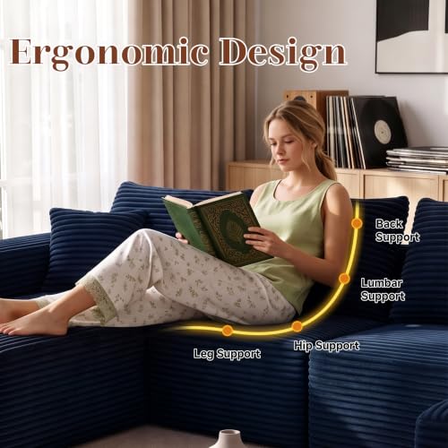 Image of 118 inch Modular Sectional Sofa with Chaise & Ottoman, Navy Blue