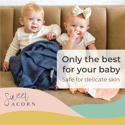 Image of Knit Baby Blanket in Cable Pattern, Organic Cotton Blankets for Crib or Stroller, Receiving Blankets - Bay Blue