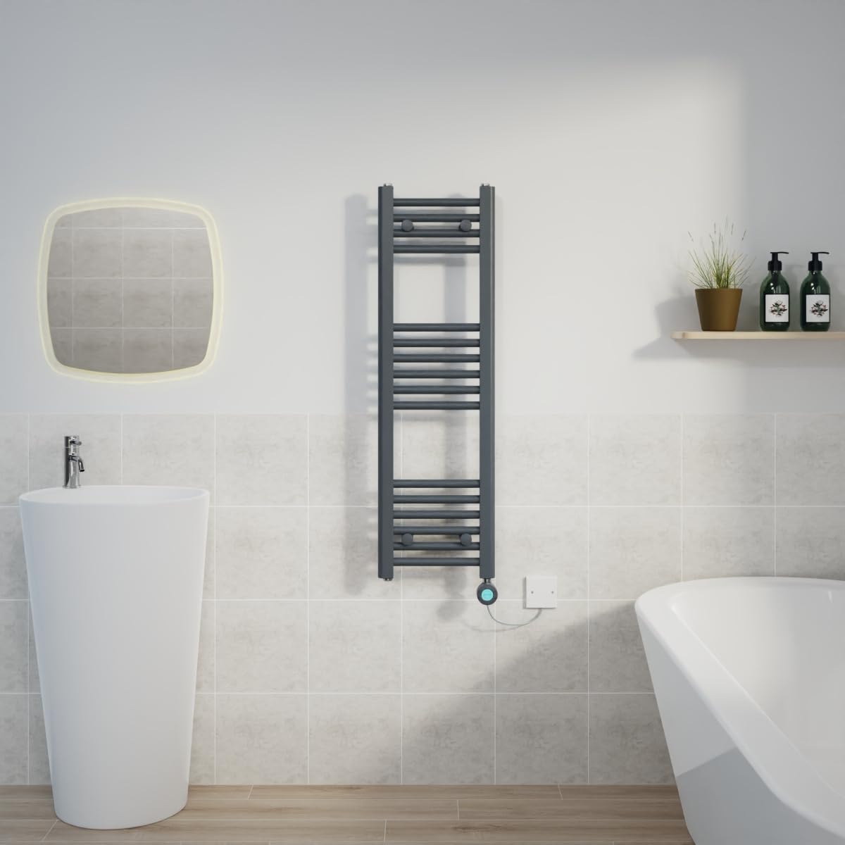 Warmehaus 400W Electric Thermostatic Heated Towel Rail Bathroom Radiators Straight with LCD Display Timer - Anthracite - 1000x300mm