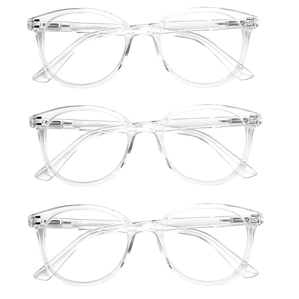 3 Pack Reading Glasses Spring Hinge Stylish Readers Black/Tortoise for Men and Women (3 Transparent, 1.00)Medium