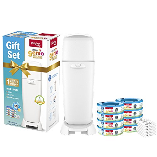 Playtex Diaper Genie Baby Registry Set, Includes 1 Diaper Genie Complete Diaper Pail, 8 Diaper Genie Clean Laundry Scent Refills and 8 Diaper Genie Carbon Filters For Odor Control