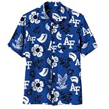 Wes and Willy NCAA Mens Hawaiian Floral Button Down Shirt, Air Force Falcons, Blue Moon, XL