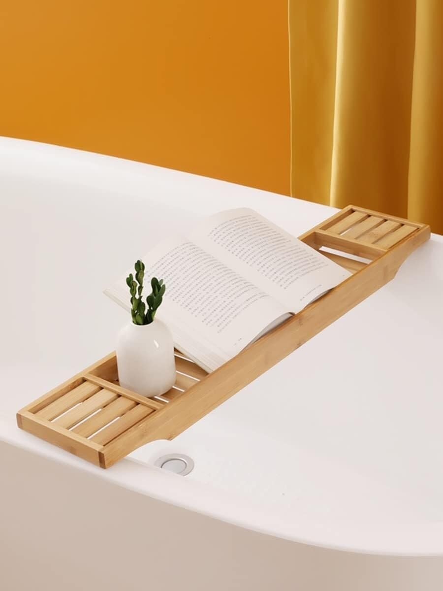 Wooden Bathroom Bathtub Rack Caddy, Bath Bridge Tray with Towel, Book, Wine Holder, and Organizer for Relaxing Spa Experience