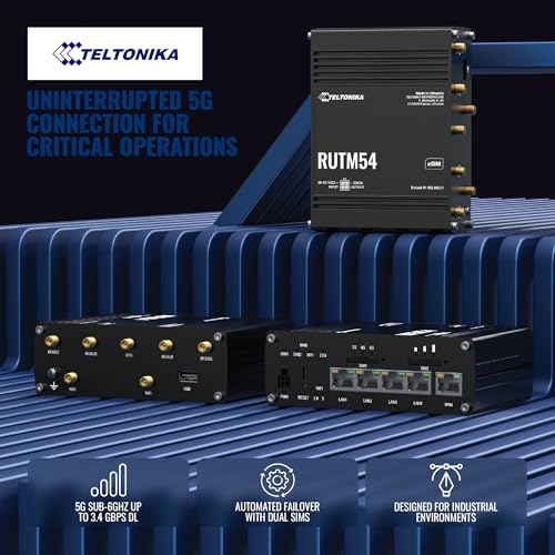 Image of Teltonika RUTM54 5G Router | Dual SIM & eSIM, Industrial Cellular Gateway with Auto Failover, Load Balancing, 5X Gigabit Ethernet, Secure VPN Router for Business & Remote Connectivity