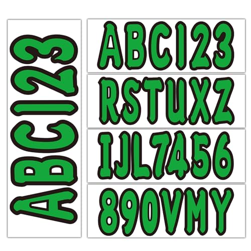 Image of 3 inch Registration Numbers and Letters Marine Sticker Decal | 4 Sets Alpha-Numeric Vinyl Letter for Jet Ski PWC Personal Watercraft Green