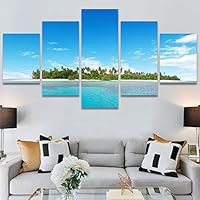 SIGNWIN 5 Panel Canvas Wall Art Modern Art Beach Dramatic Island Landscape Multicolor Photography for Home Decorations Ready to Hang - 60