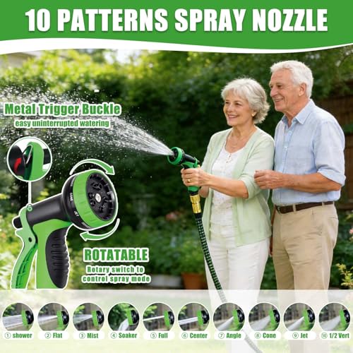 Flexibler Gartenschlauch 30M, Dehnbarer Gartenschlauch mit 10-Funktions-Düse, Wasserschlauch flexibel mit 4-Lagen Latex & 3750D Gewebe, Knickfrei & Leicht für Garten & Auto,Grün