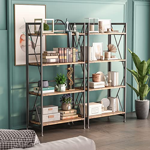 Borzer Folding Bookshelf No Assembly Bookcase Industrial Storage Shelves (Rustic Brown, 4 Tier) #TOP1