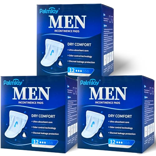 TIEJIANDAN Deodorizing Incontinence Pads for Men for Day 0.68oz, Mens Pads for Leakage 3 Packs of 12, Shields for Men with Odor Control Technology and Disscreet Leakage Protection IP001-N