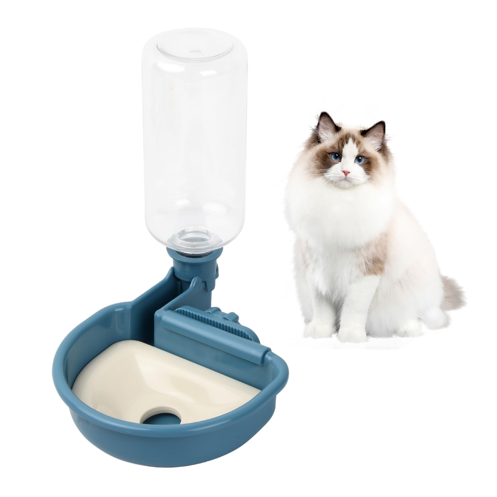 Dispensador de Agua para Mascotas, 480ml Bebedero Perro Colgante Dispensador, Bebedero Conejo para Jaula, Cuenco de Agua Soporte Alimentador Automático para Gato Perro Animal Pequeño (Azul)