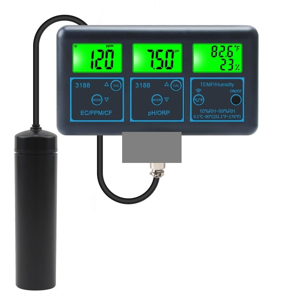 Smart PH Meter Water Quality Meter PH/ORP/EC/TDS/CF/Humidity/Temp Tester for Aquarium Fish Tank Swimming Pool(EU Plug)
