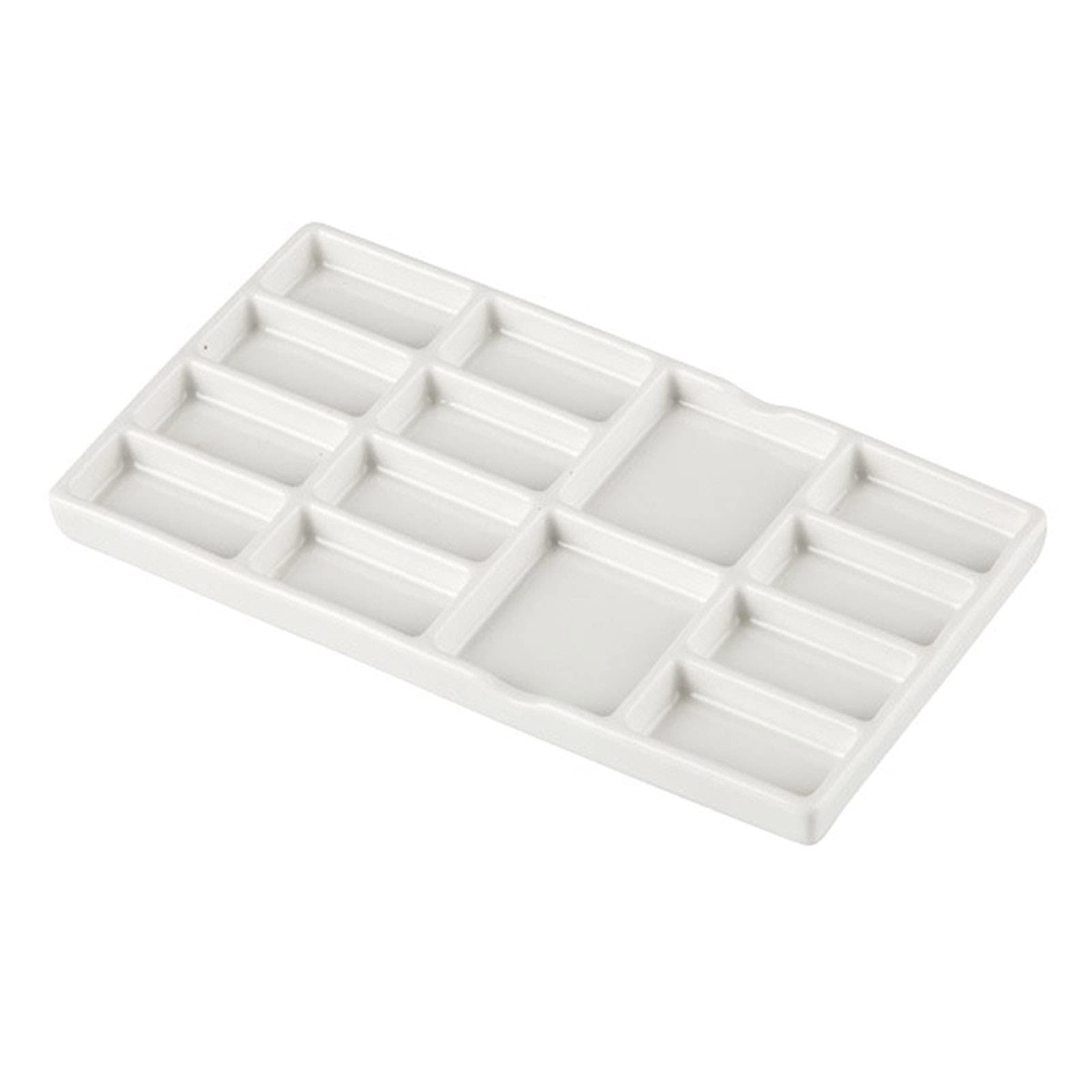 Porcelain Watercolor Paint Palette, 14Holes Rectangle CeramicPalette Multipartition PaintTray Artists Painters Amateurs Crafts