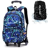 Schulrucksack Jungen Teenager Trolley Kinder Schulranzen Jungen Wanderrucksack Schultasche Kinder Koffer Rucksack mit Rollen Mädchen Teenager Galaxy Blau 30 * 21 * 46cm