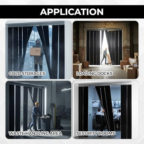 Image of Black PVC Curtains Strips Kit - 42 inch Width x 84 inch Height Opaque PVC Curtains, Heavy Duty, Waterproof, Insulation for Warehouse, Freezer, Garage AP1173