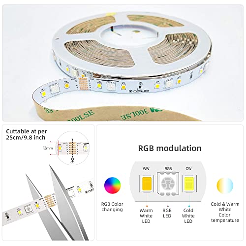 Image of GIDEALED 24V RGBWW LED Strip Lights 32.8ft,RGB+Cool White Warm White 2700K~6000K,6 Wires RGB CCT LED Light Strip for Bedroom Decoration Ambiance Lighting,Only RGBCCT LED Strip Light 10m