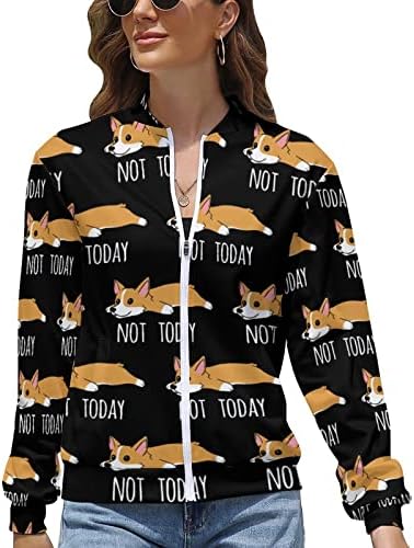 AMRANDOM Fall Jacket Thin Hoodie Sweater for Women (Funny Corgi Not Today print) Lightweight essential Hoodie Girls Pullover Tops Long Sleeve Sweat shirts