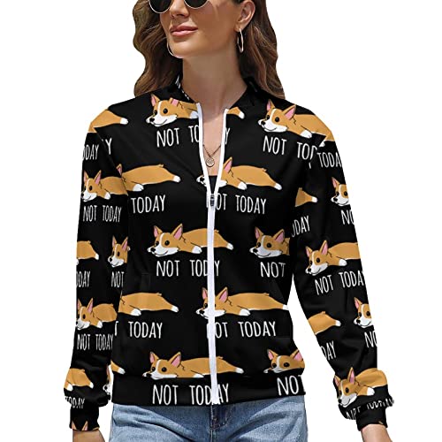 Amrandom Fall Jacket Thin Hoodie Sweater For Women (Funny Corgi Not Today Print) Lightweight Essential Hoodie Girls Pullover Tops Long Sleeve Sweat Shirts #TOP1