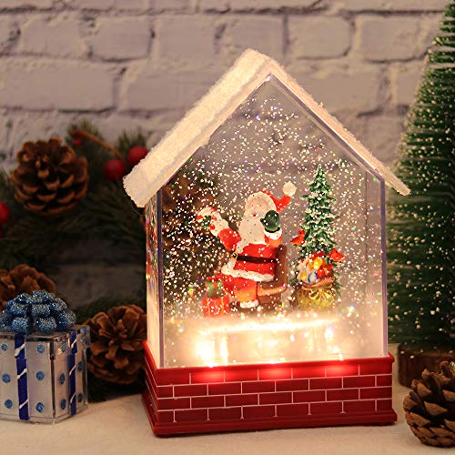 Image of Eldnacele Musical Snow Globe House with Timer, Lighted USB /Battery Operated Swirling Singing Water Glittering Lantern, Christmas Snow Globes House Holiday Festival Decoration- Santa Claus