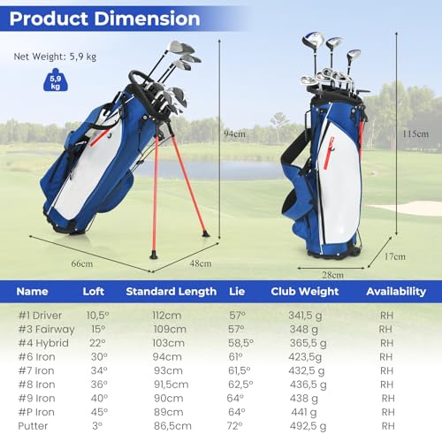Miniatura 6 de Lifezeal Juego De Golf Completo Para Hombre, Juego De Palos De Golf Portátil Para Diestros, Bolsa Trípode Con 7 Compartimentos, Putter, 3 Maderas: Driver 1, Fairway 3, Hybrid 4, 5 Hierros: 6, 7, 8, 9