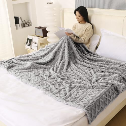 Image of HOKIPO Fleece AC Blanket Double Bed Queen, 200X230 Cm / 6.5X7.5 Feet, Light Grey (AR-5743-LGRY)