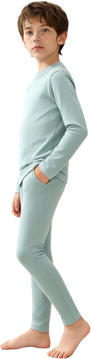 Girls Boys Thermal Base Layer Set for Skiing Fleece Lined Underwear Set Base Layer for Cold Weather Light Green 7-8 Years