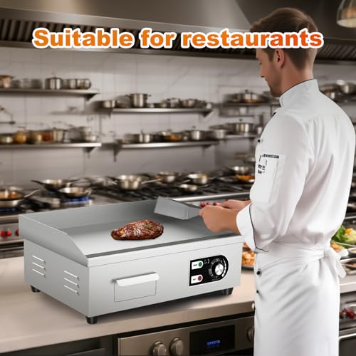 Image of 18'' Commercial Electric Griddle - Electric Cast Iron Griddle w /Stainless Steel Material and Non-Stick, 110V Commercial Griddle w / 1 /2 inch Thick Iron Cooking Plate for Indoor and Restaurant