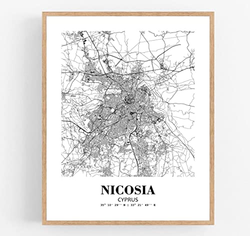 Eleville 11X14 Unframed Nicosia Cyprus City View Abstract Road Modern Map Art Print Poster Wall Office Home Decor Minimalist Line Art Hometown Housewarming wgn805