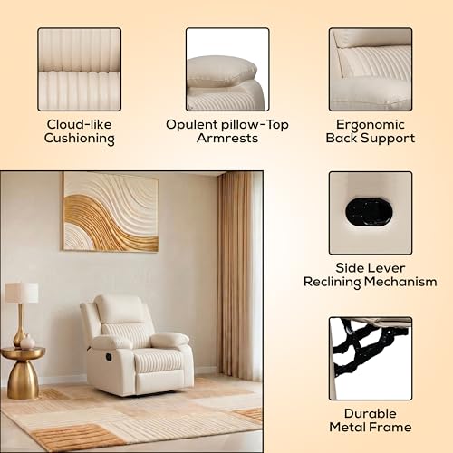 Image of Seventh Heaven Miami 1 Seater Recliner | Single Sofa Chair for Living Room Comfort | Ergonomic Design (Leatherette - Beige)
