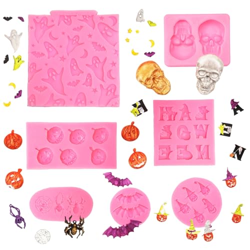 7 Pack Halloween Silicone Molds Pumpkin Skull Fondant Chocolate Molds
