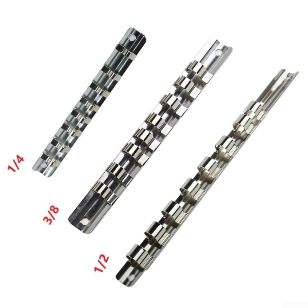 Portautensili da 1/4 3/8 1/2" con 8 clip su binario, organizer per attrezzi, 1/4", 3/8" e 1/2", con clip (3-8)