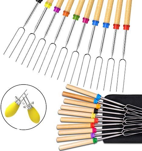 Ezire Marshmallow Roasting Sticks, Extendable Telescoping Smores Skewers for Fire Pit Campfire BBQ Hot Dog Marshmellow 32inch 10pcs